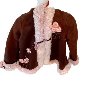💕Kate Mack children’s brown coat with pretty pink flowers size 2T